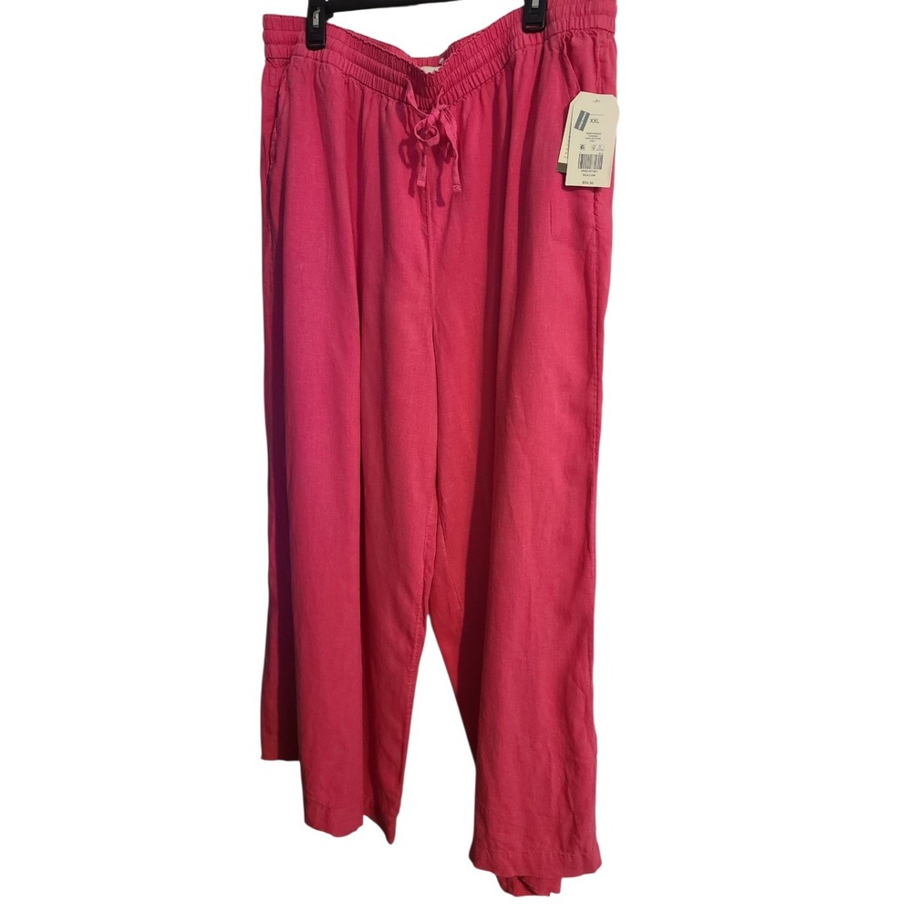 Wonderly Cotton Wide Leg Linen Style Smocked Waist Pants, Pink, XXL